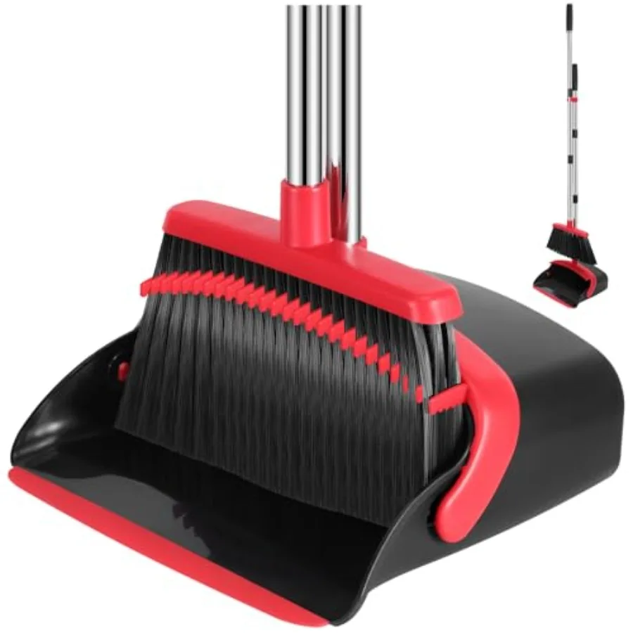 

Broom and Dustpan Set with 52in Long Adjustable Handle for Efficient Hair and Debris Removal Ideal for Home Kitchen Office Hall