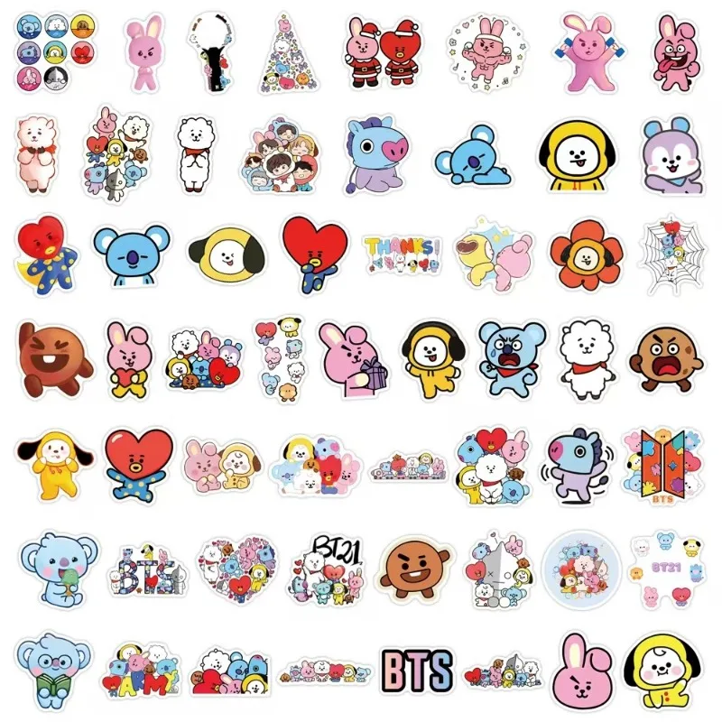 55pcs BT21 Cartoon Korean Pop Culture Cute Graffiti Sticker Phone Cases Water Cups Laptop Waterproof Decorative Stickers - view 5