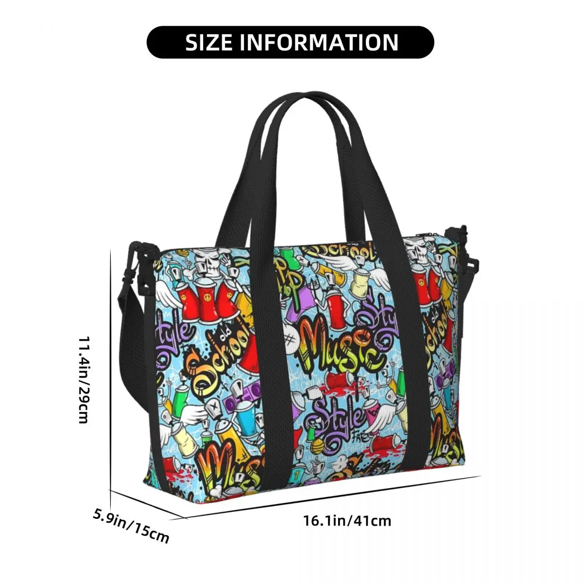Hip Hop Music Graffiti Beach Travel Bag Large Capacity Tote Bags for Gym Sport Women Shopping Duffle Shoulder Bag