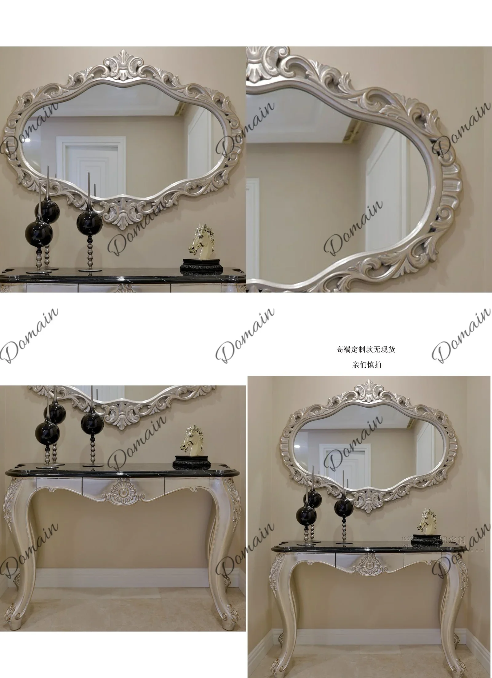 Nn European Luxury Wooden Carved Vanity Mirror Wall Mounted Bathroom Washbasin Custom Ornate Makeup Mirror