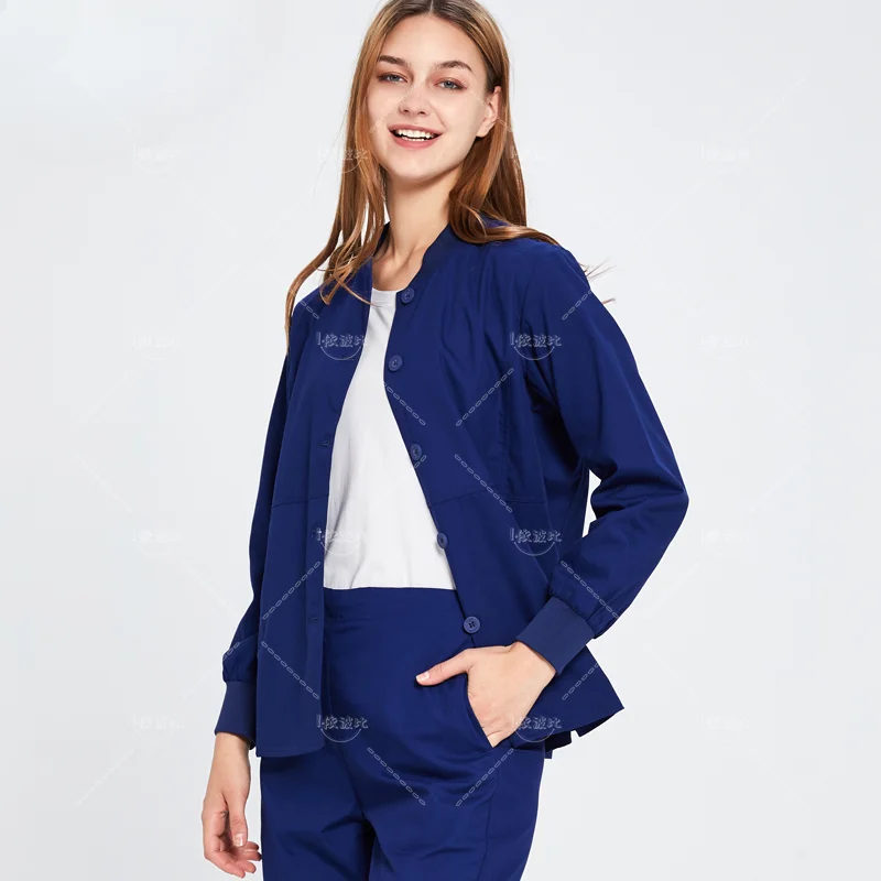 Newmodels Long Sleeves Scrubs Jacket Outfit Nurse Unifrom Out Coat Doctor Shirt Out Wear Women Men Nursing Top Hospital Clothing