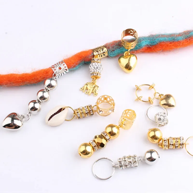 5pcs Gold Silver Metal African Hair Rings Beads Cuffs Tubes Charms Dreadlock Dread Hair Braids Jewelry Decoration Accessories