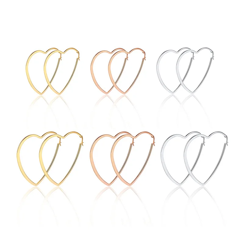 Stainless Steel Large Heart Shaped Hoop Dangle Earrings for Women Girl