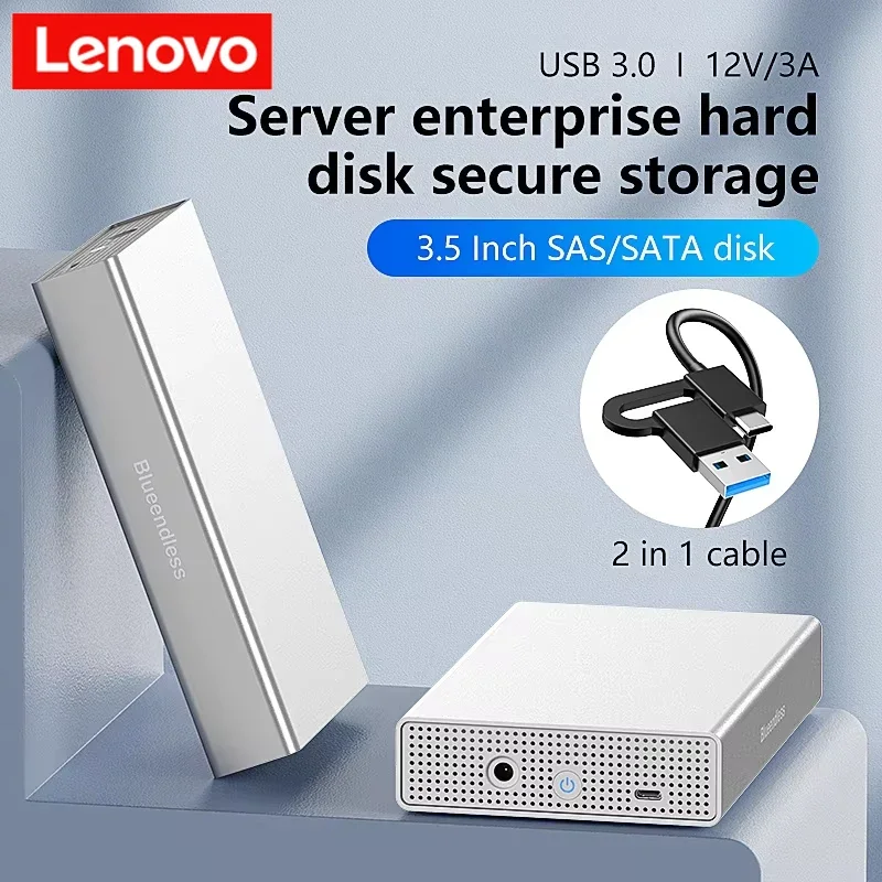 Lenovo SAS hard drive enclosure USB C to 2.5/3.5 inch SAS/SATA HDD box support max 20GB disk speed 5Gbps external hdd case