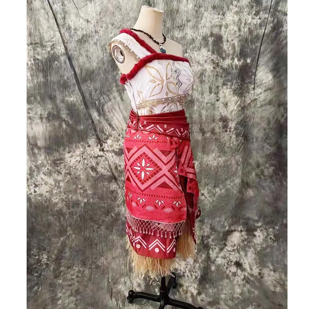 Moana Cosplay Costume Princess Dress Adult Top Embroidered Necklace Skirt Full Set Female Halloween Carnival Party Moana2 Dress
