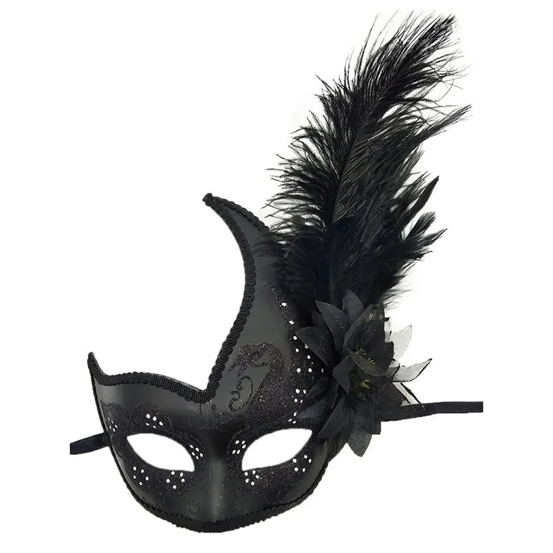 Feather Women Masquerade Masks Flower Fashion All-match Carnival Christmas Easter Halloween Show Cosplay Party Accessories Black