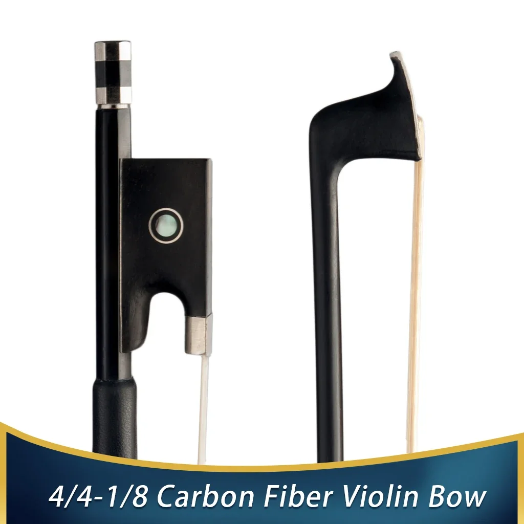 LOOK Violin Bow Carbon Fiber Round Stick W/Ebony Frog Natural Horsehair Carbon Fiber Bow  4/4 3/4 1/2 1/4 1/8 Size