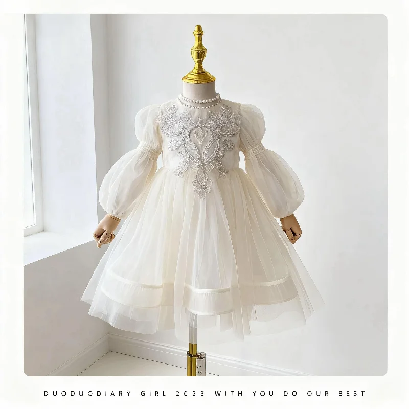 Girls' Princess Mesh Dress New Long-sleeve Puffy Gown Kids Birthday Party Tulle Vestidos Fashion Children Clothing 3-10 Years