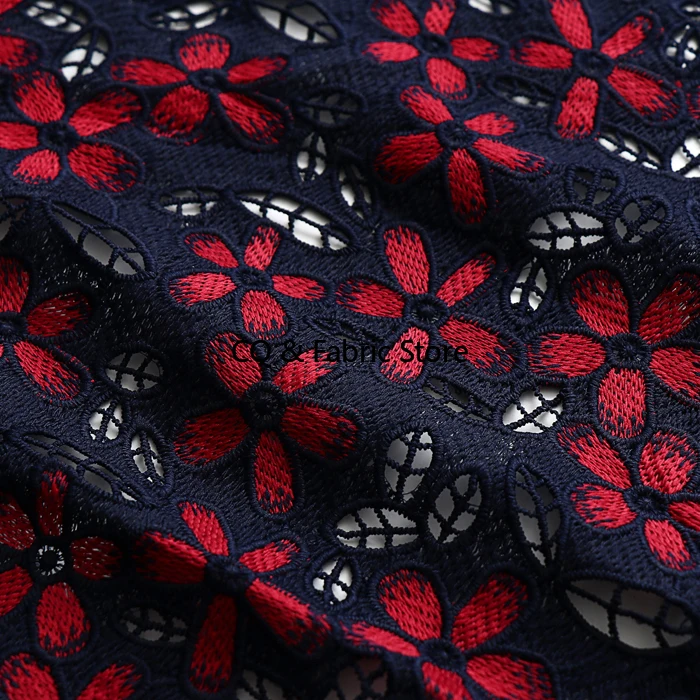0.5미터 125cm 폭 중공업용 수용성 자수 레드 플라워 레이스 원단 스커트 의상 디자이너 DIY 재료