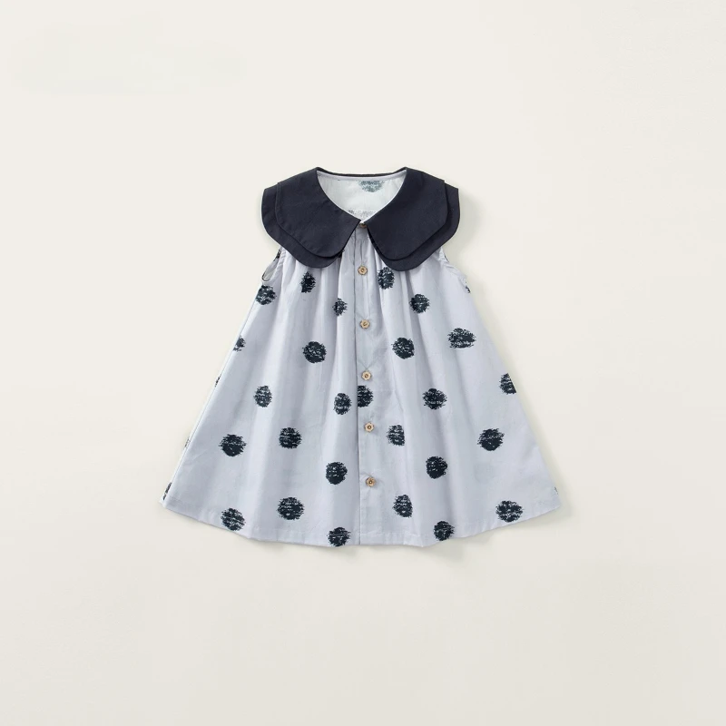 

2026 Hot Selling Summer Children's Doll Collar Sleeveless A-line Large Skirt Polka Dot Mesh Dress