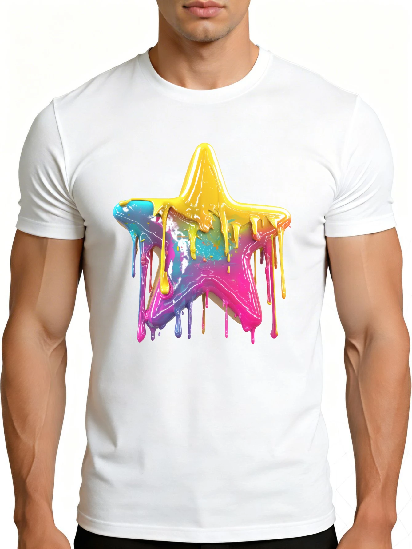 Colorful Dripping Star Design Men's T-Shirt Casual Summer Clothing Fashionable Gift Choice