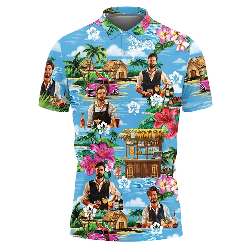 New In Cocktail Graphic Polo Shirt Summer Casual 3D Printed Bartender Short Sleeve Polo Shirts Loose Vacation Hawaiian T Shirts