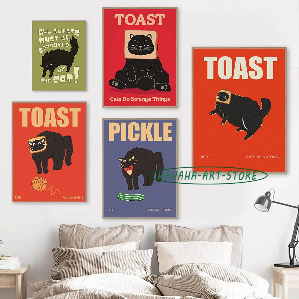 Cat Rule Toast Black Cat Poster Canvas Painting Cats Funny Kitchen Dining Room Wall Art Canvas Prints Wall Decor Aesthetic Decor