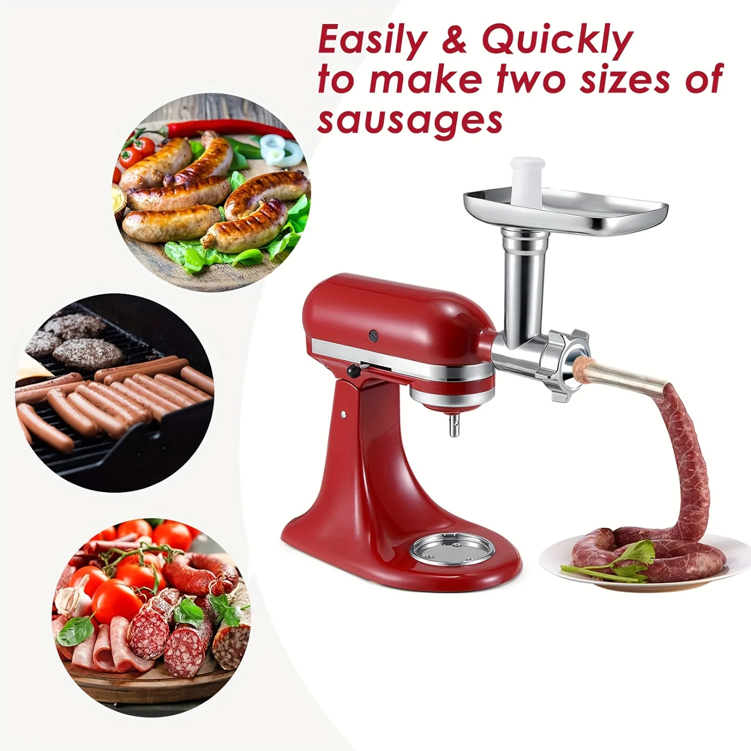 Metal Food Grinder Attachment for Stand Mixers - Meat Grinder & Sausage Stuffer - Perfect Mixer Accessory - Silver Color - Machi