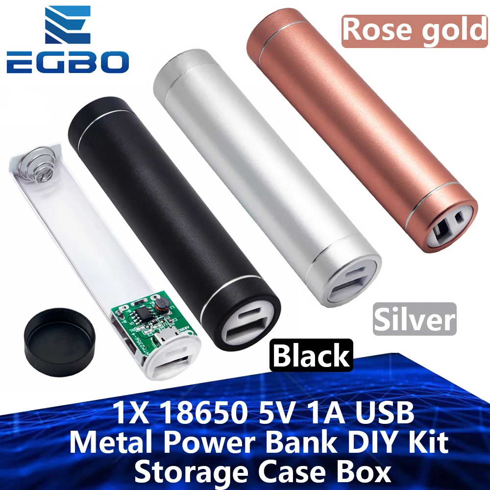 Metal Power Bank DIY Kit Storage Case Box Free welding Suit 1X 18650 Battery 5V 1A USB External Charger smart phone