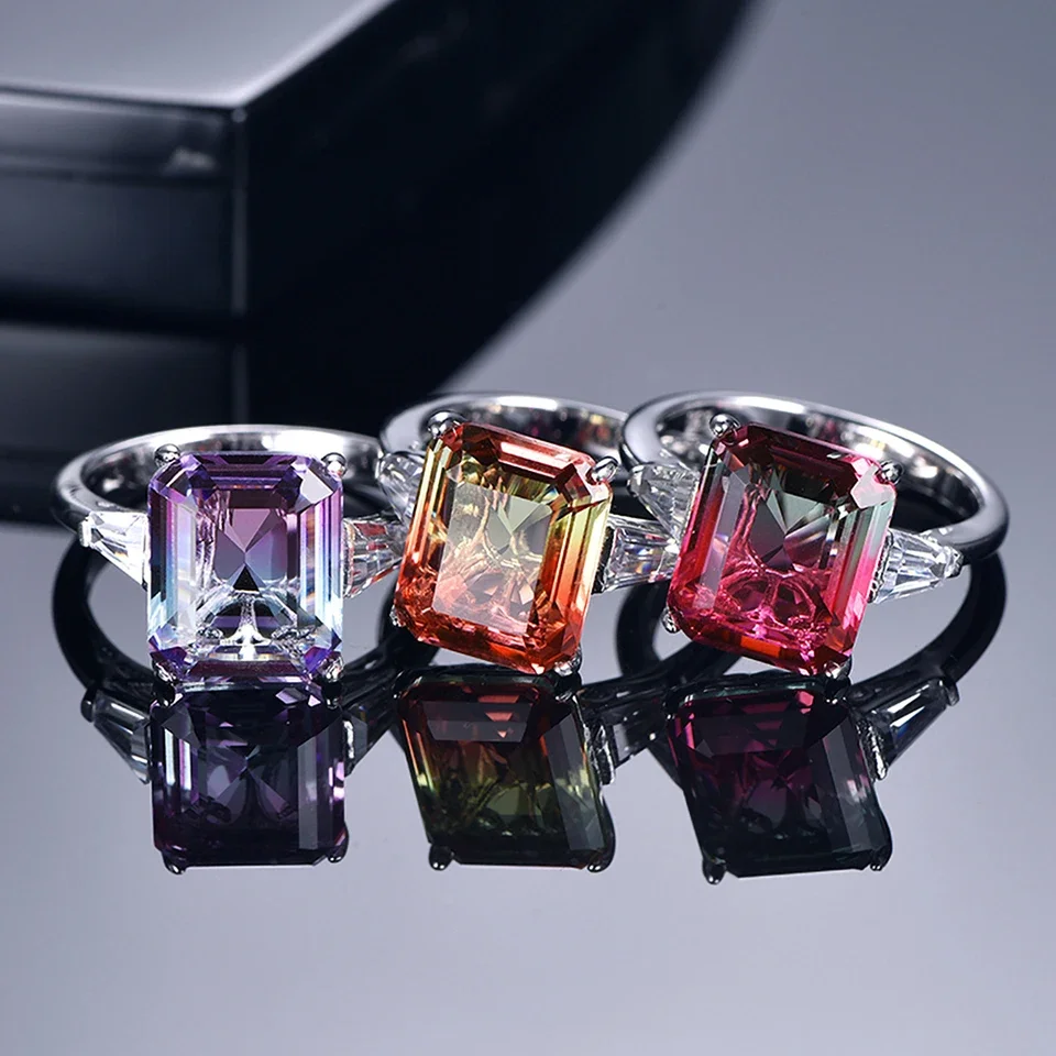 

925 Sterling Silver Rings Red Purple Tourmalin Gemstone Zircon Finger Rings for Women Engagement Wedding Party Fashion Jewelry