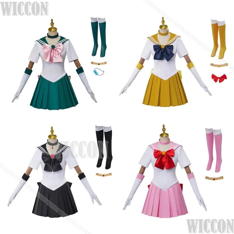 Disfraz de soldado, disfraz de Luna Tsukino Usagi Mizuno Ami, traje de marinero para mujer y niña, vestido con lazo, calcetines, guantes, uniforme personalizado de Halloween