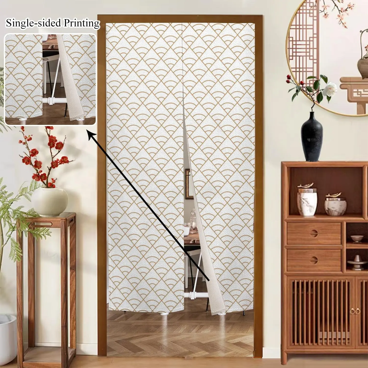 Japanese Style Doorway Curtain Rhombus Printed Door Tapestry Window Treatment Door Curtain Polyester Panel for Room Privacy