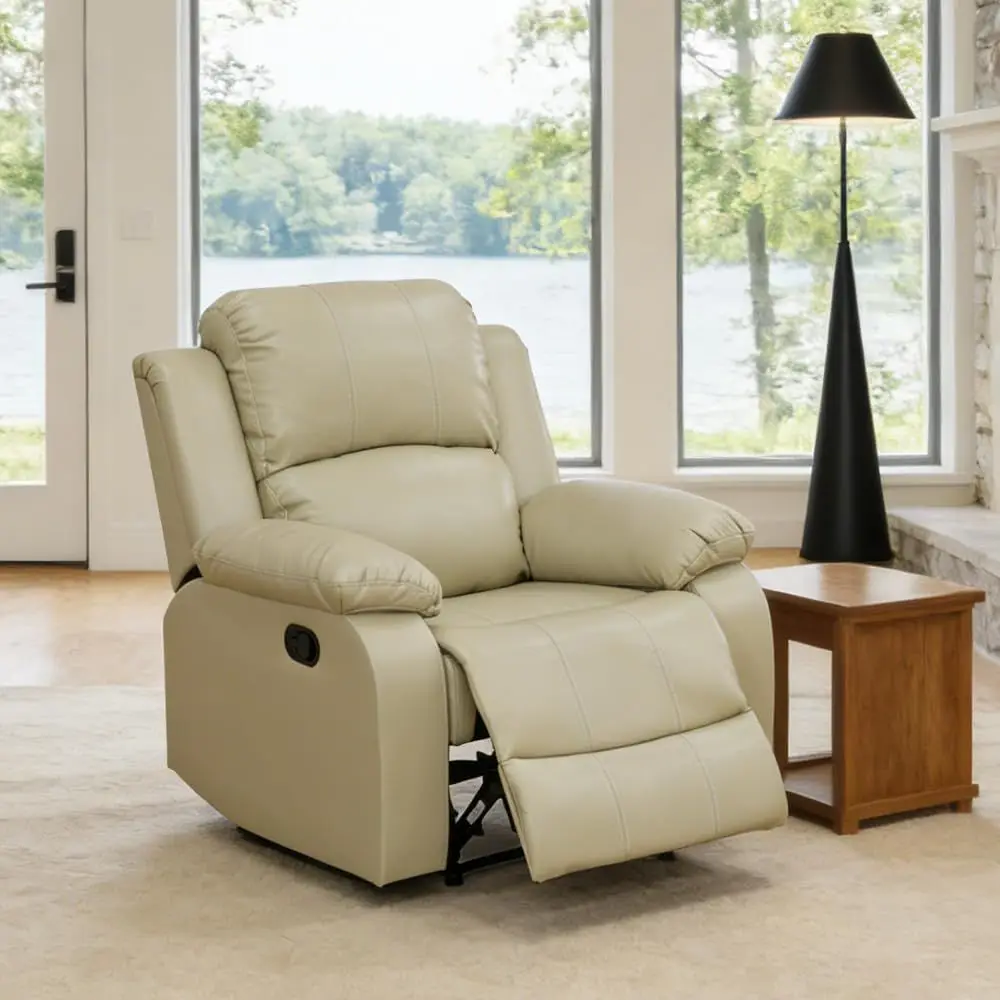 

Ergonomic Manual Recliner Sofa Chair for Living Room, Adult Home Theater and Office (Beige Leather)
