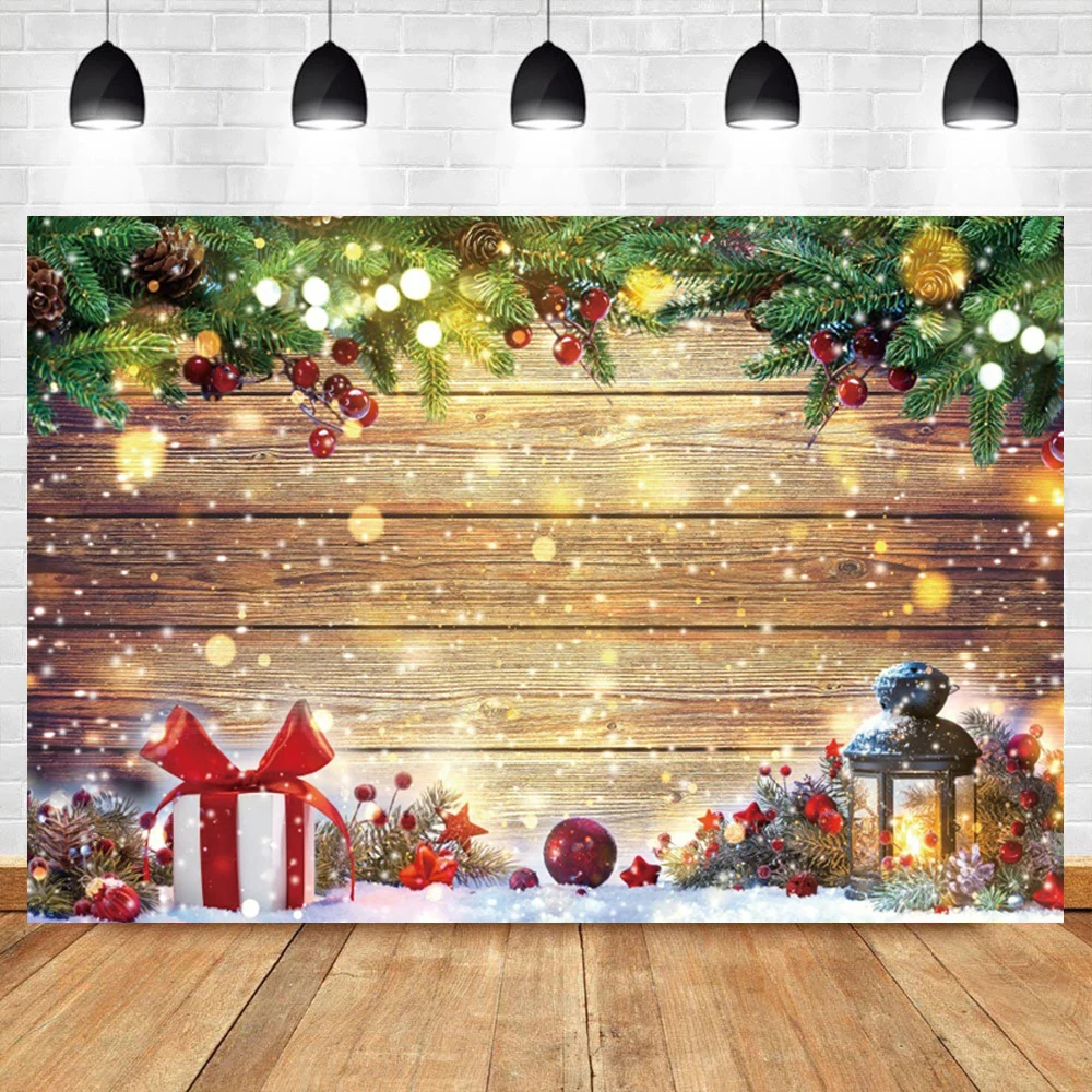 คริสต์มาสไม้ฉากหลัง Ball ของขวัญพวงหรีดต้นสนแผ่น Board ปีใหม่เด็กถ่ายภาพพื้นหลัง Photocall Photo Studio