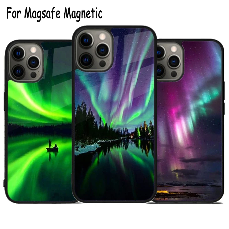 Northern Lights Sky Wireless Charge Magsafe Phone Case For iPhone 15 16 14 13 11 12 Pro Max Plus Magnetic Bumper Cover