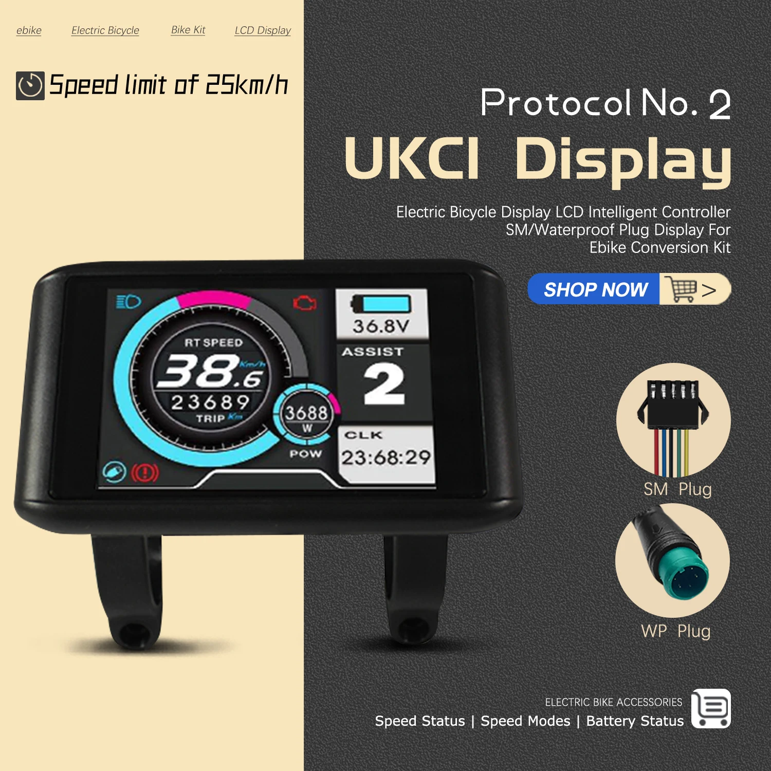 

Electric Bike LCD UKC1 Color Display 36V-72V with Speed Limit function UART 2 Communication for Electric Bicycle Accessories