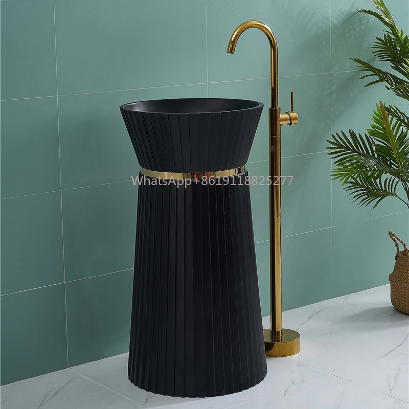 

bathroom freestanding pedestal sink hand wash basin Hotel luxury black artificial stone one piece good quality