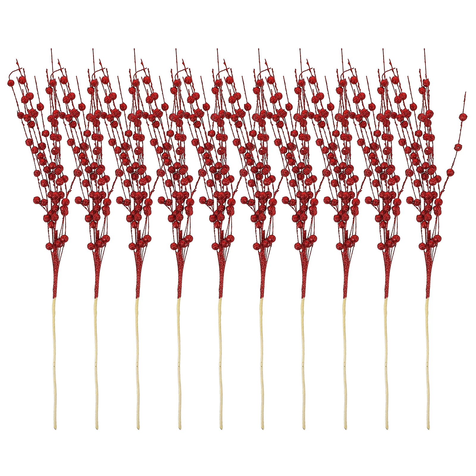 

10pcs Artificial Berry Picks Glitter Red Stem Christmas Tree Decor Garland Accessories HolidayFlowers DIY Decorations