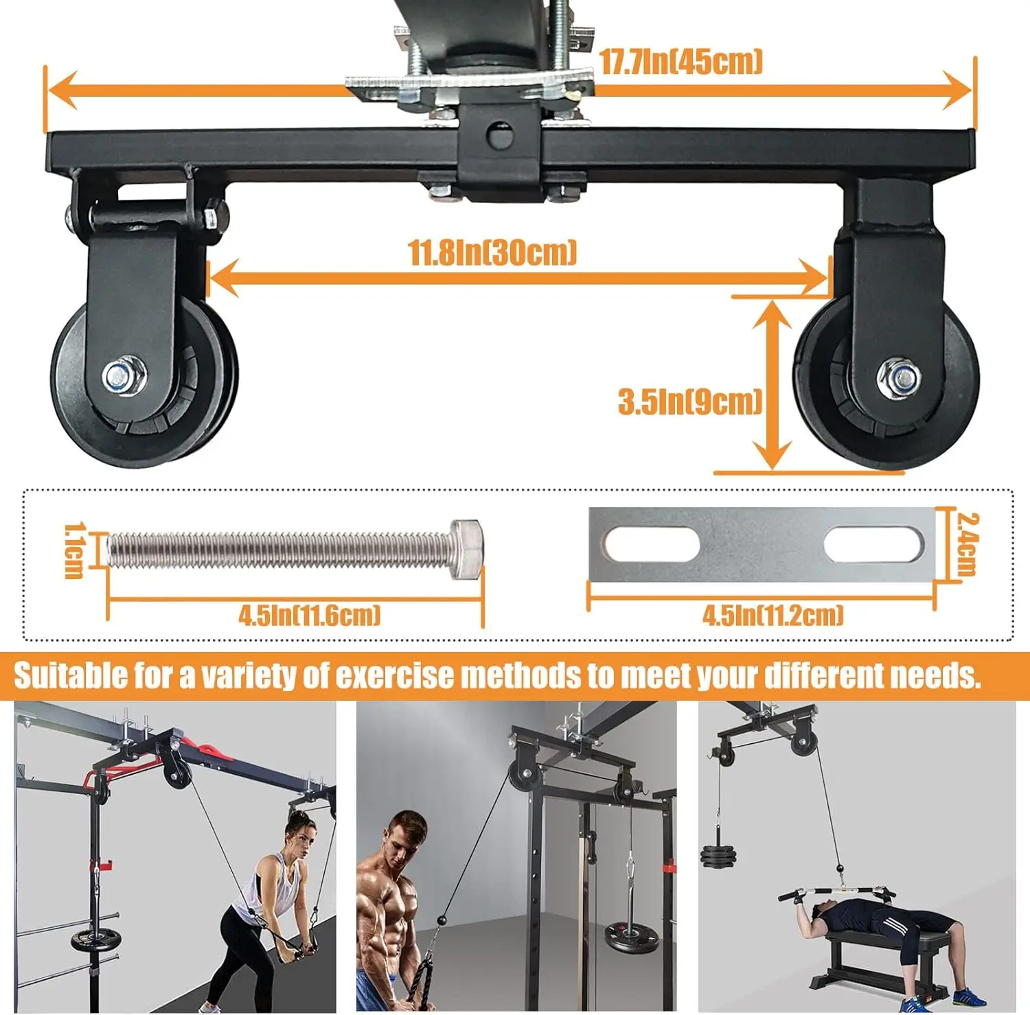 Système de poulies pour rack, accessoire de tirage latéral et de croisement de câbles avec poulies doubles pivotantes, compatible avec les plaques de poids, kit d'amélioration pour salle de sport à domicile, pour supports de squat, charge maximale 500 LBS
