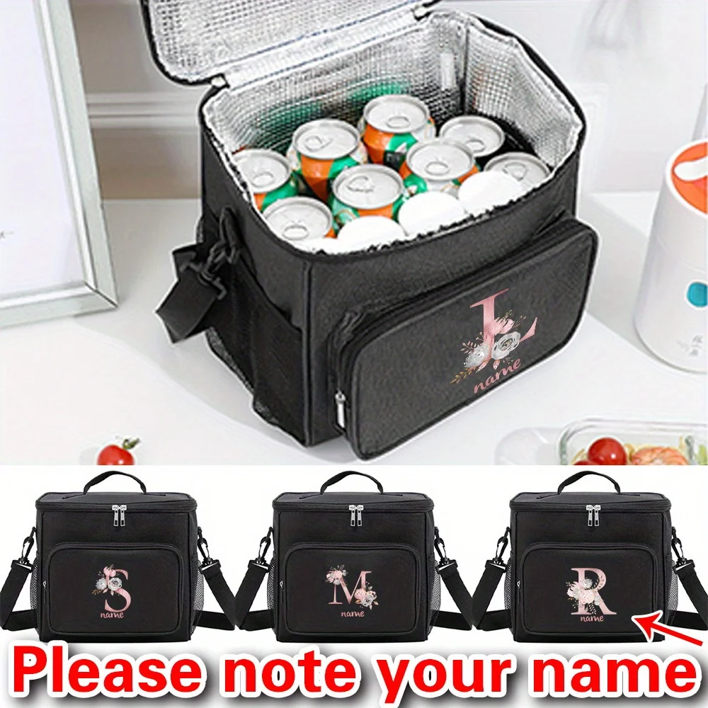 

Customizable Name Lunch Bag Insulated Handbag Multifunctional Picnic Lunch Box Waterproof Lunch Box Pink Letter Series
