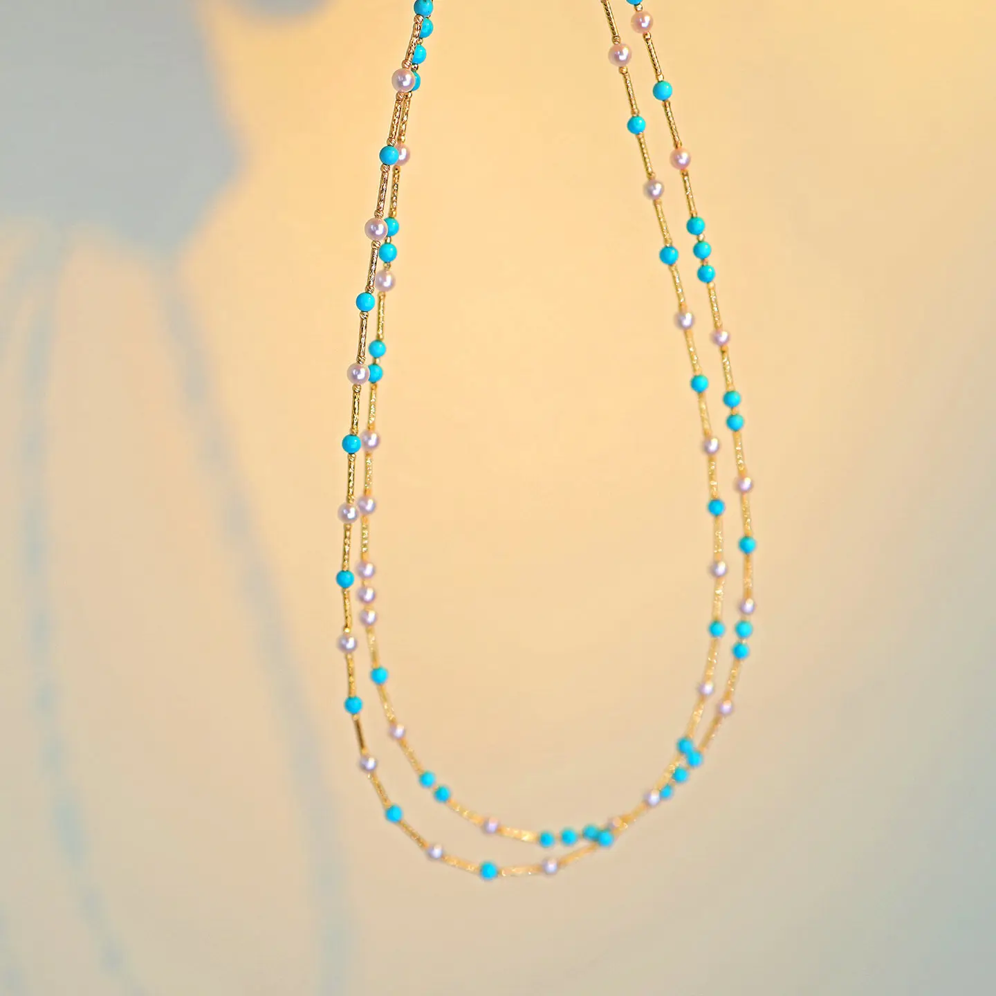 

Natural Akoya Saltwater Pearl Necklace, 18K Gold Turquoise Accent, Light Luxury Layering Choker Gift for Women