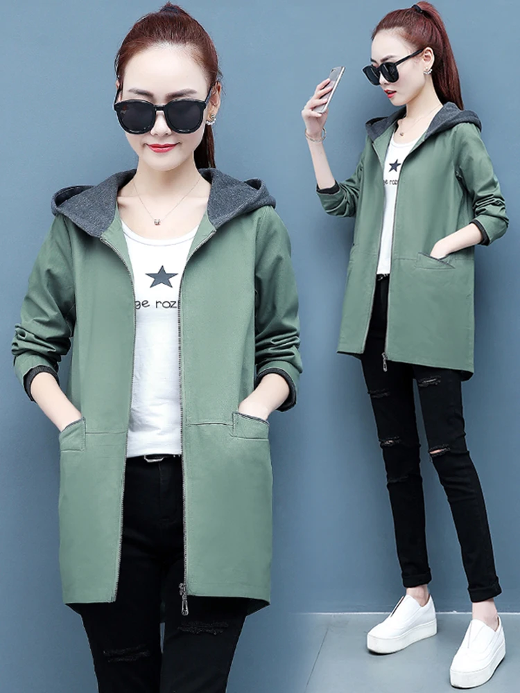 

Весенне-осеннее женское длинное пальто для женщин среднего возраста, больших размеров, в повседневном стиле, свободного кроя, с карманами, на молнии