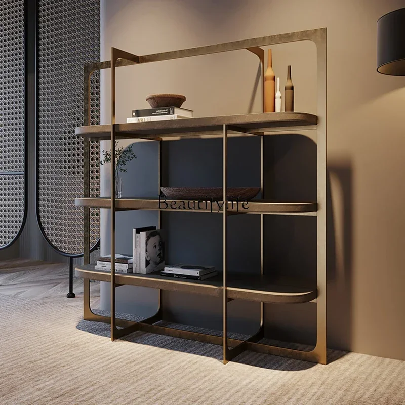 

LNordic style stainless steel bookshelf floor-to-ceiling storage multi-layer metal light luxury modern display rack