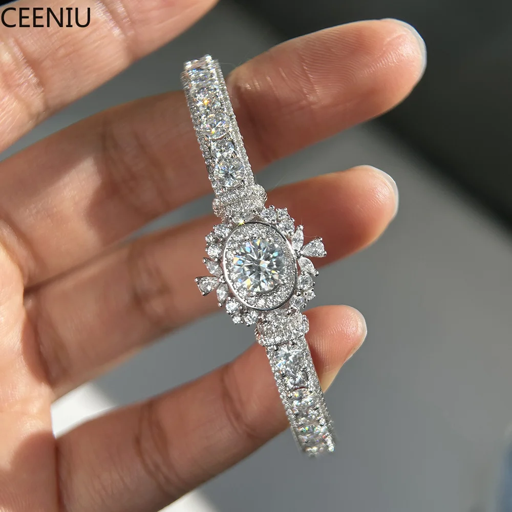 Luxuriöse Moissanit Offene Armreifen 925 Sterling Silber GRA Zertifizierte Labor-Diamanten Armbänder für Damen Party Edle Schmuckgeschenke