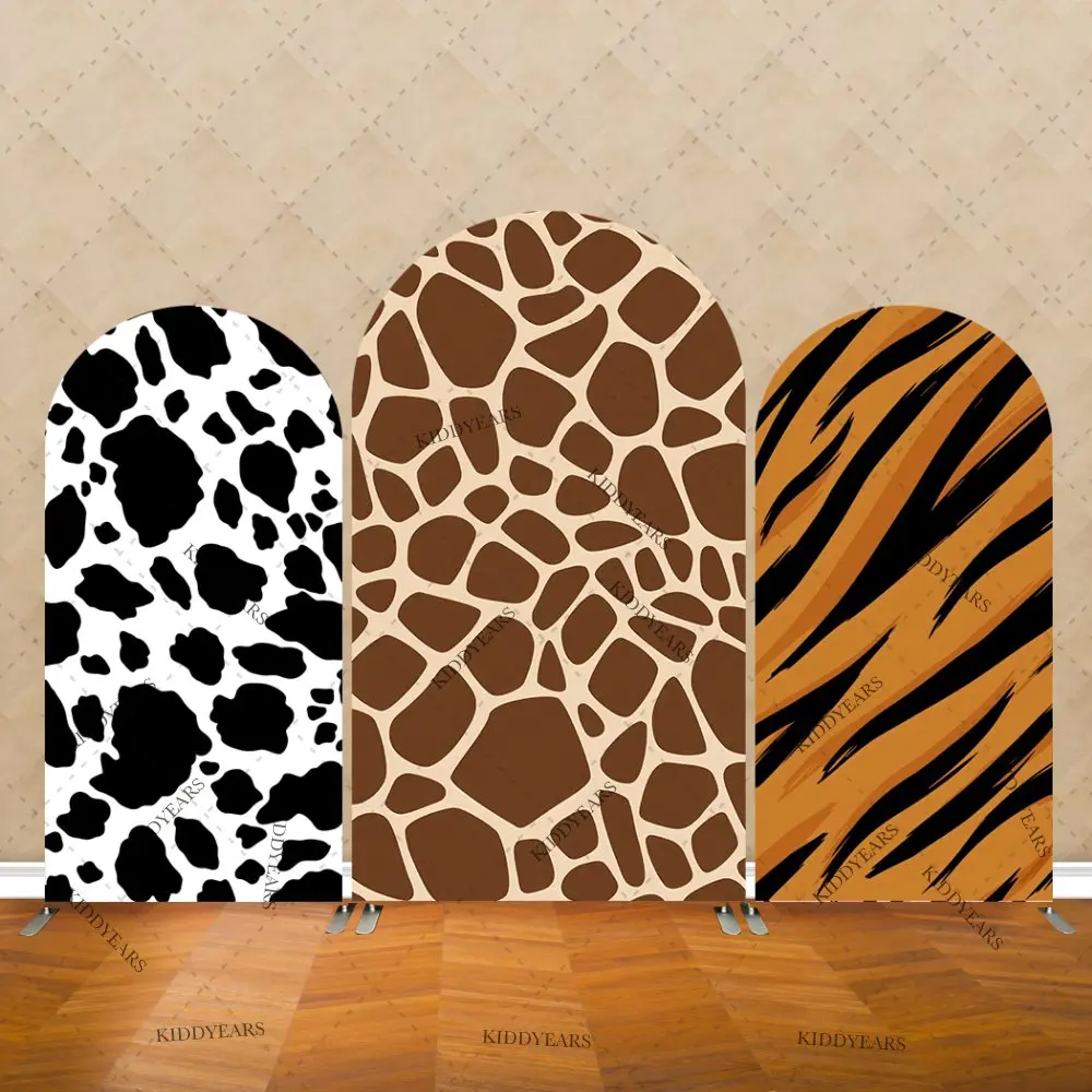 Wild One Safari Arch Backdrop Birthday Arch Cover Cow Leopard Tiger Giraffe Print Covers Jungle Birthday Party Decor Background