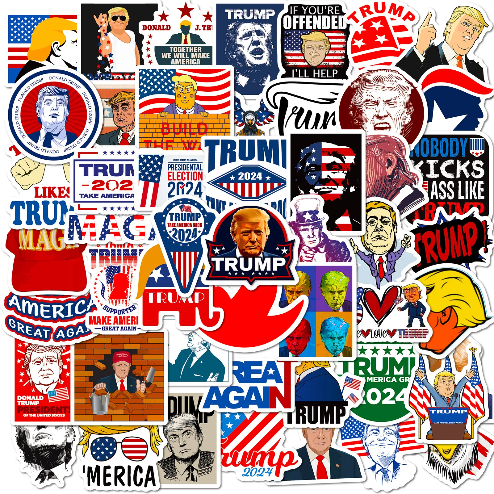 50pcs Donald Trump Stickers 2024 Trump Election Stickers Theme For Laptop Phone Car Waterproof Decals