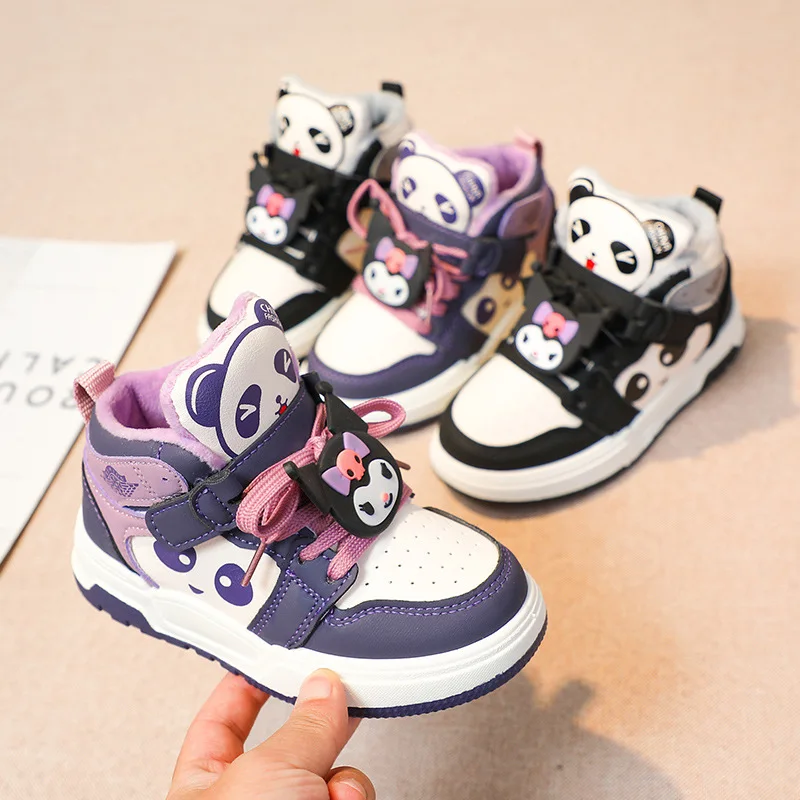 

Sanrio Girl Kuromi Kawaii модные осенне-зимние кроссовки на флисовой подкладке студенческие детские теплые повседневные туфли с героями мультфильмов, новый стиль