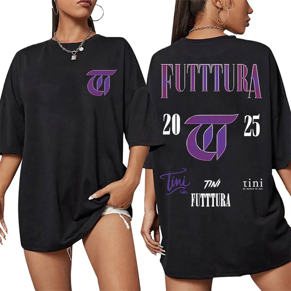 TINI STOESSEL ألبوم فوتورا للرجال والنساء موضة الاتجاه ريترو 2025 الصيف طباعة 100% القطن الخالص فضفاض تي شيرت غير رسمي