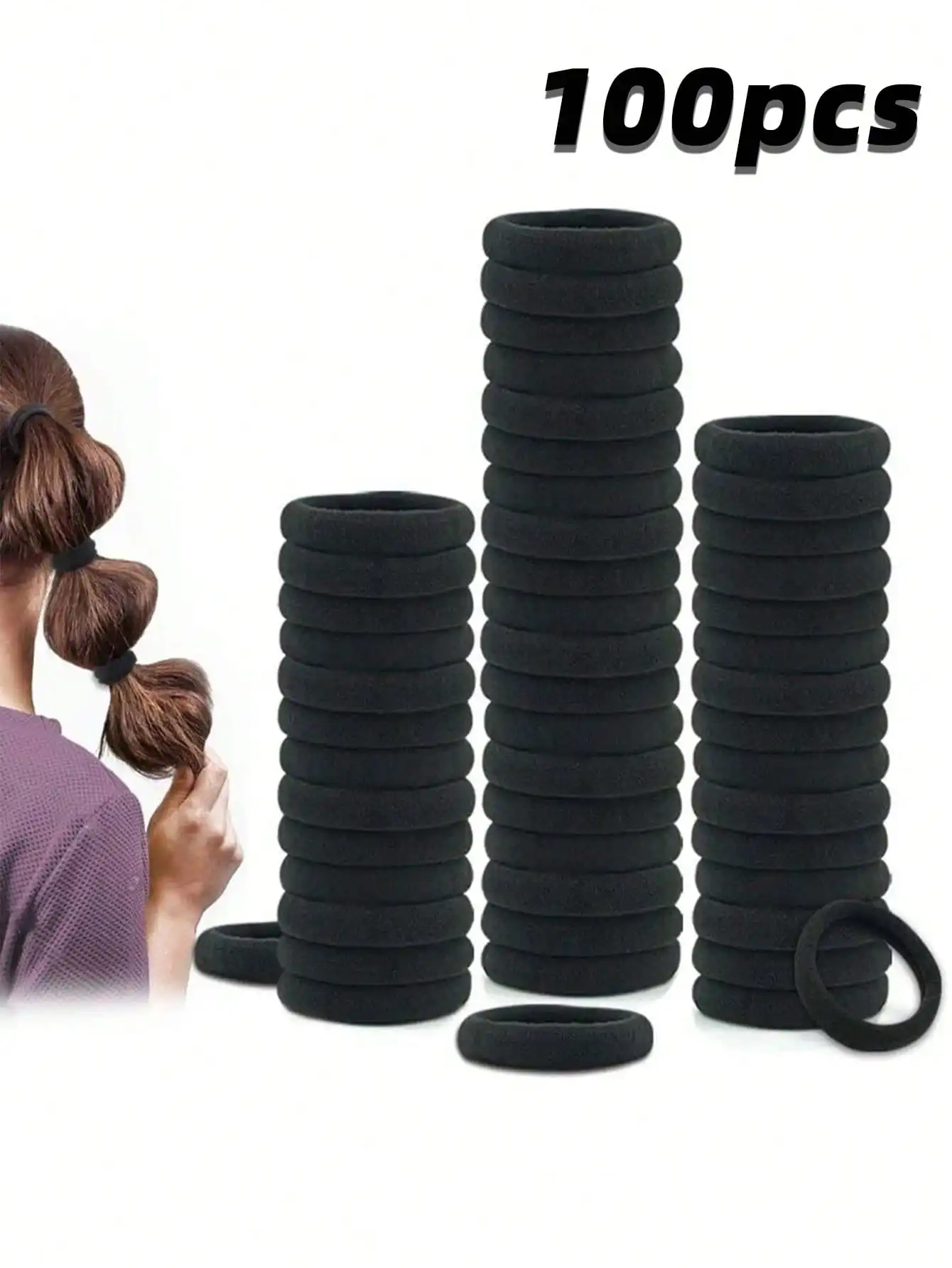 100Pcs Black Fabric Hair Bands 4CM High Elasticity Minimalist Style Hair Ties for Braids And Ponytails image 2