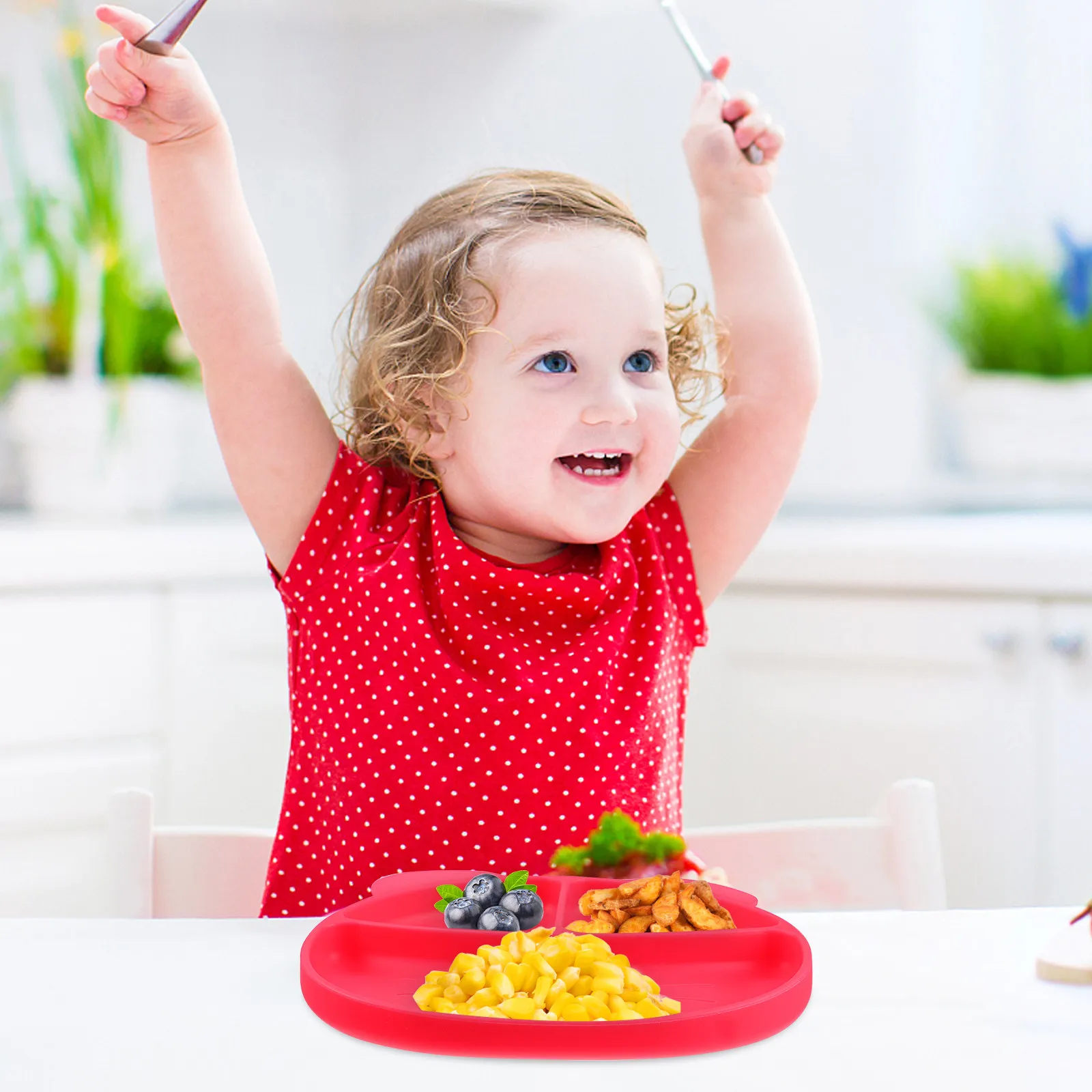 

1 шт. Детская силиконовая посуда: тарелка с разделителями на присоске, нескользящая, в форме мультяшного персонажа, безопасная для пищевых продуктов, для прикорма