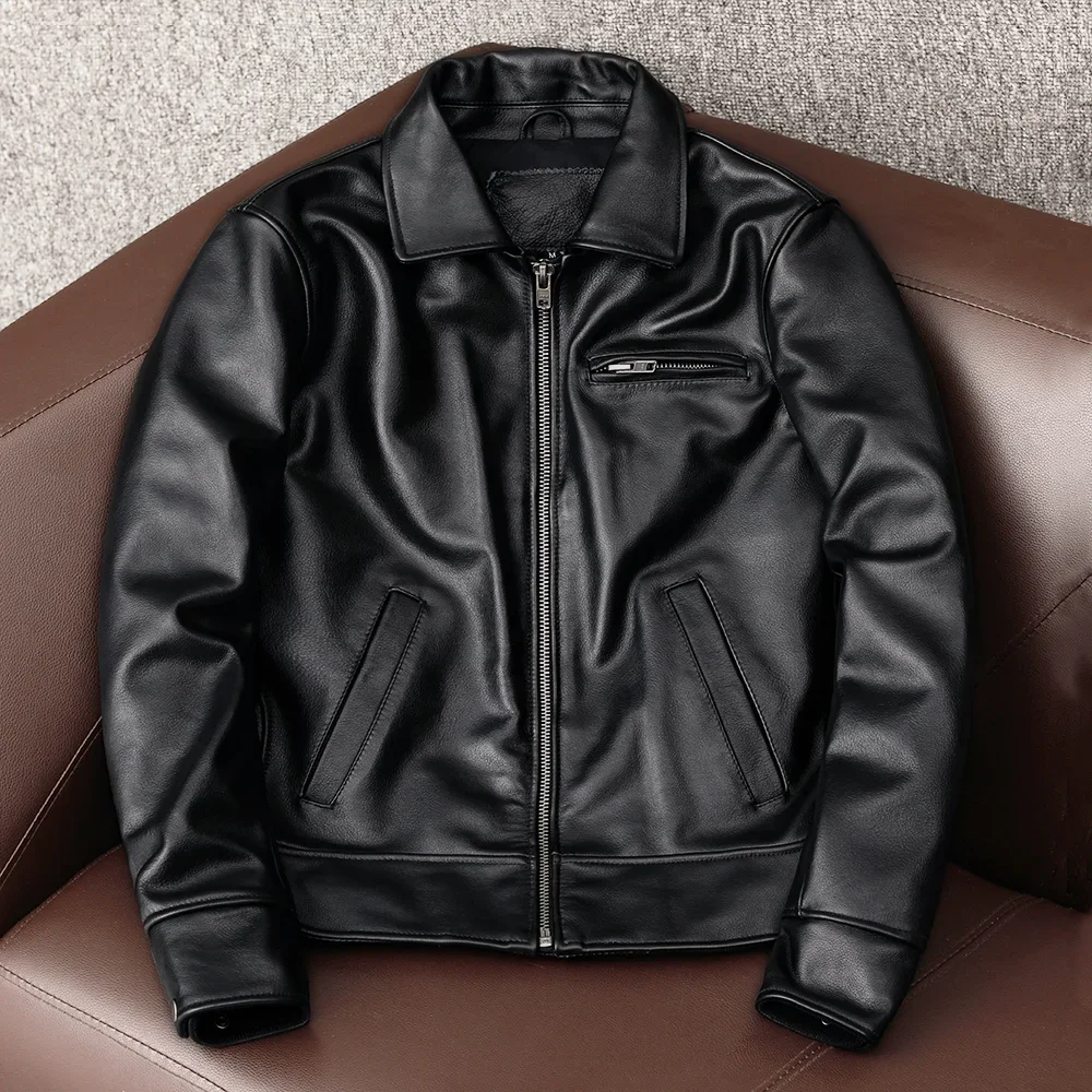 

2025 Fashion Genuine Cow Leather Jacket Men Vintage Motorcycle Veste Cuir Homme Wine Red Zipper Moto Biker Slimfit Bomber Coat