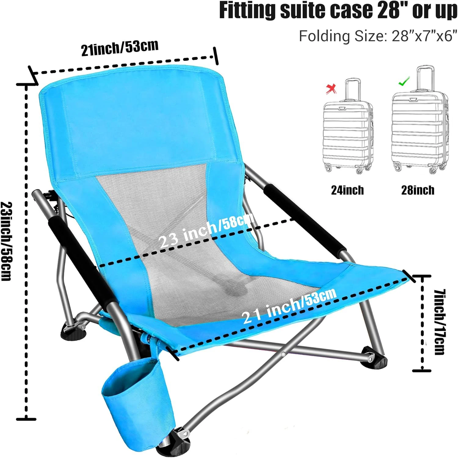 Low beach camping folding chair, ultra-light backpack chair, with cup holder and carry bag, beach chair - view 3