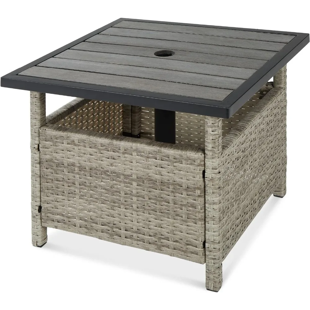 

Wicker Side Table with Umbrella Hole, Square PE Rattan Outdoor End Table for Patio, Garden, Poolside, Deck