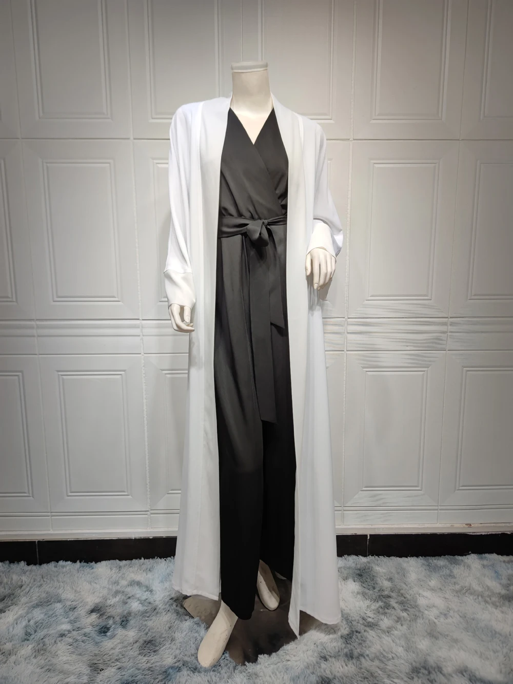 A buon mercato semplice Chiffon golfo donne Abaya caftano bianco Femme abbigliamento estivo musulmano abito islamico aperto davanti Abaya preghiera