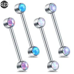 1PC Titanium 14G Nipple Barbell Rings Opal Bezel Set Internal Thread Nipple Shield Mamilo Piercings Sexy Women Jewelry 12/14/16