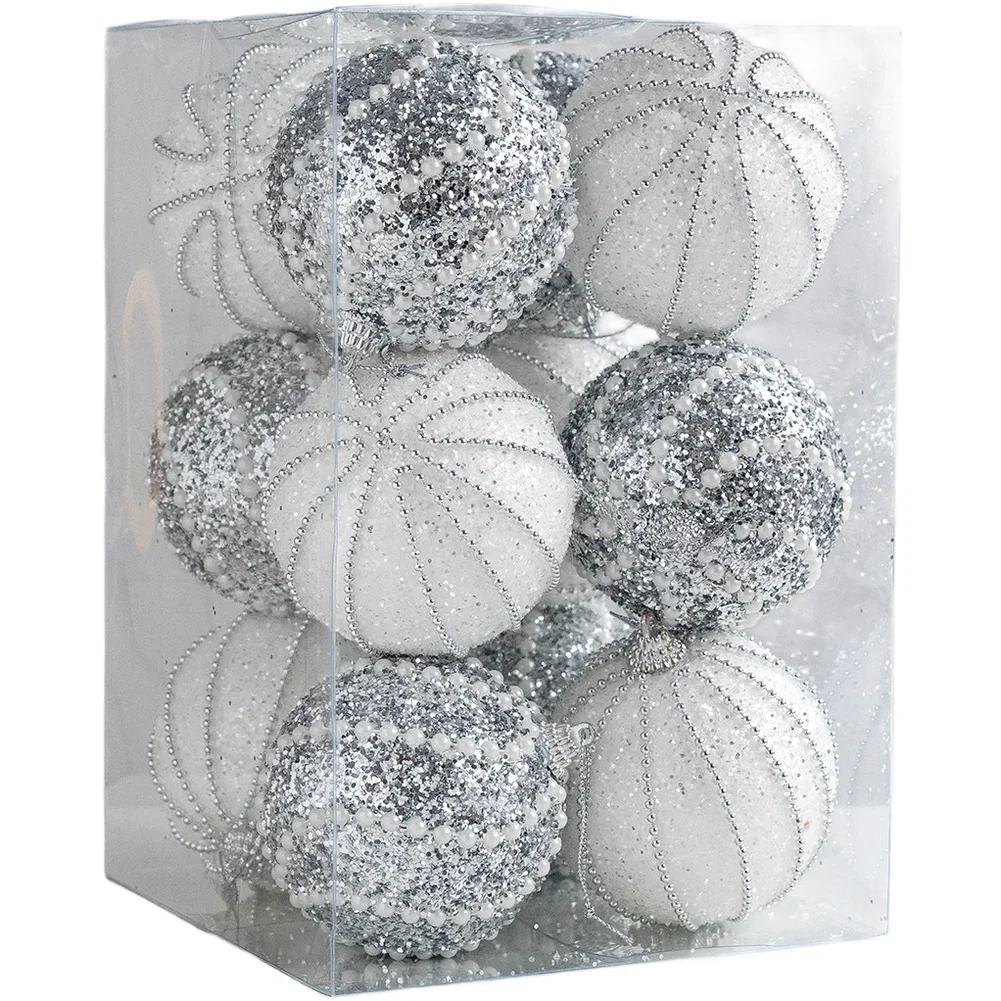 

12 шт., 8 см для CHAMPAGNE, серебряный набор украшений из пенопласта для рождественской елки, легкое и стильное праздничное украшение