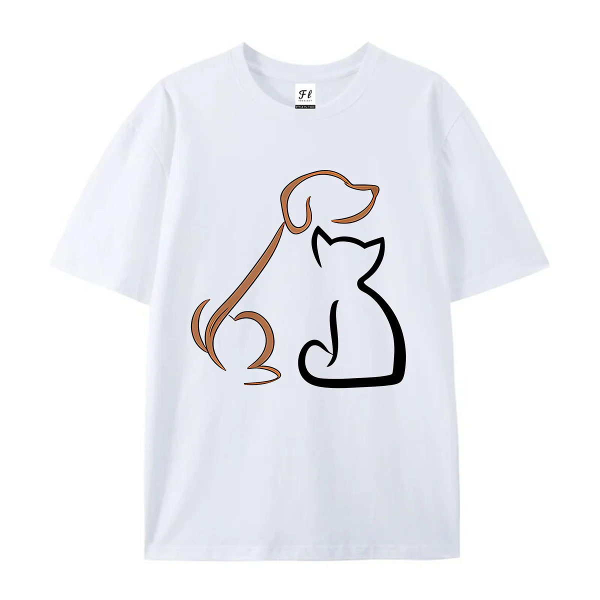Women Minimalist One Line Art Cat And Dog Graphic T Shirt Casual O-neck Short Sleeve Tees Unisex Pet Lover Animal Print Tops