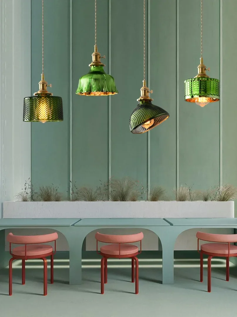 Scandinavian Green Glass Pendant Ceiling Light Vintage Brass Home Decoration Hanging Lamp For Dining Room Bar Bedroom Luminaire