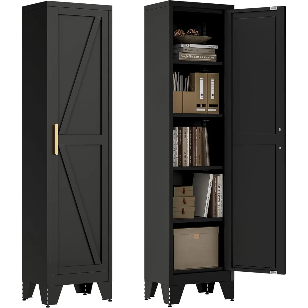 

67''Farmhouse Metal Storage Cabinet with Barn Doors,Steel File Cabinet for Home Office,Kitchen Pantry 4 Adjustable Shelves