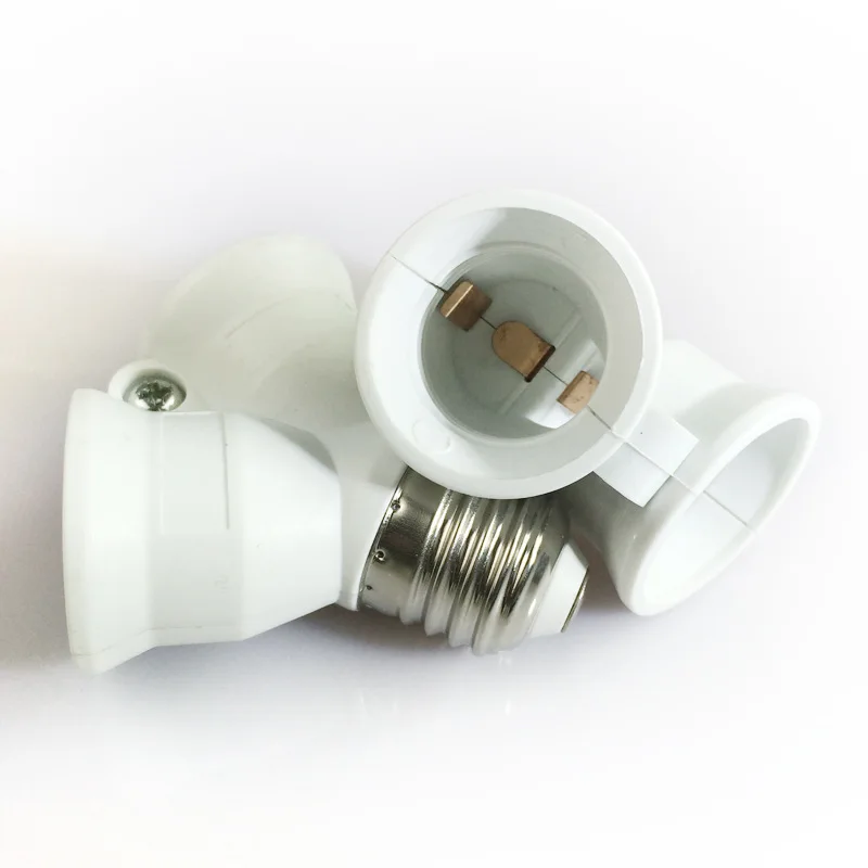 E27 to 2E27 Screw Lamp Base Socket PBT 1 to 2 Way E27 Light Bulb Adaptor Extend Holder E26 LED Lighting Converter White